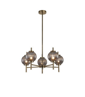 Cincinnatus 65cm Multi Height Pendant 5 x G9 Antique Brass/Smoke Glass-1