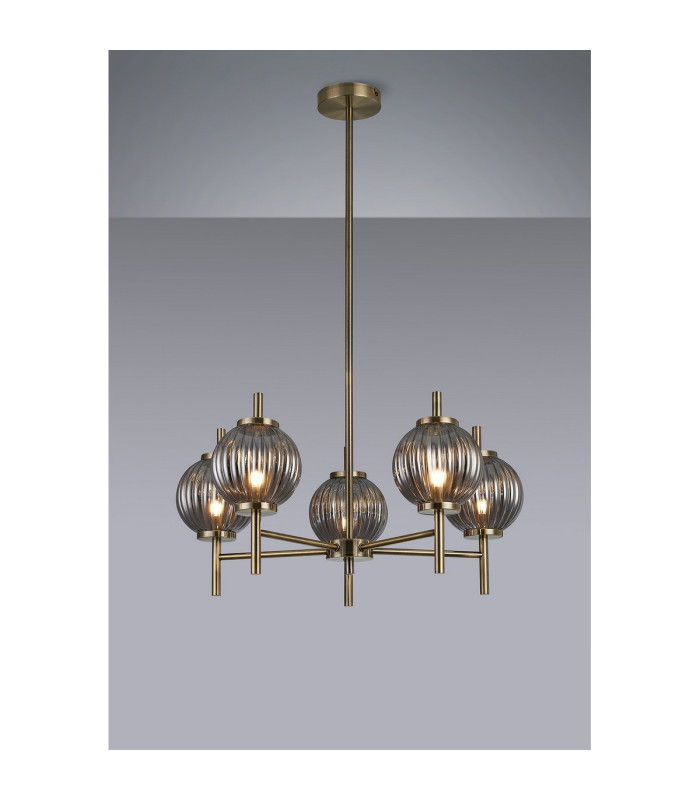 Cincinnatus 65cm Multi Height Pendant 5 x G9 Antique Brass/Smoke Glass-3