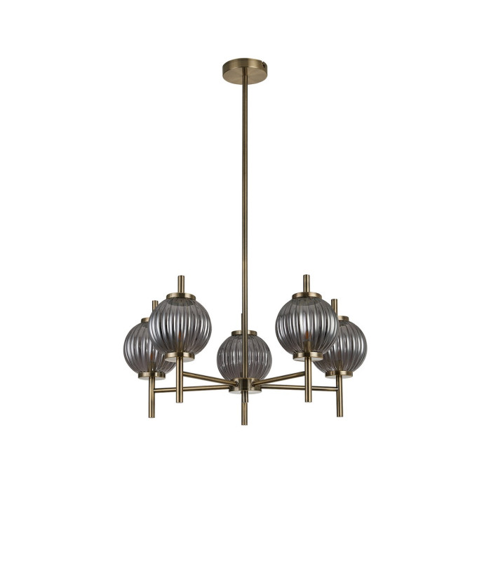Cincinnatus 65cm Multi Height Pendant 5 x G9 Antique Brass/Smoke Glass-4