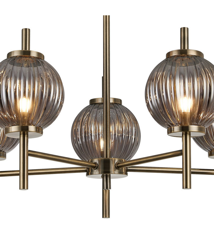 Cincinnatus 65cm Multi Height Pendant 5 x G9 Antique Brass/Smoke Glass-6