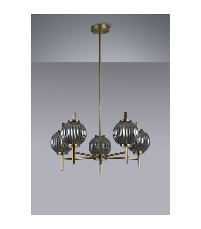 Cincinnatus 65cm Multi Height Pendant 5 x G9 Antique Brass/Smoke Glass-8