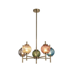 Cincinnatus 65cm Multi Height Pendant 5 x G9 Antique Brass/Amber/Blue/Moss Green/Blush Pink/Smoke Glass-1