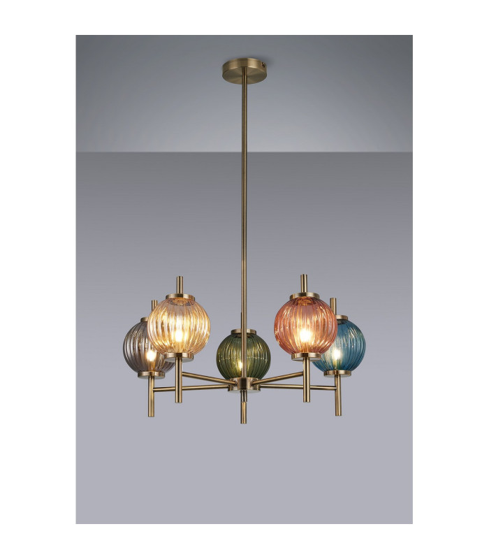 Cincinnatus 65cm Multi Height Pendant 5 x G9 Antique Brass/Amber/Blue/Moss Green/Blush Pink/Smoke Glass-3