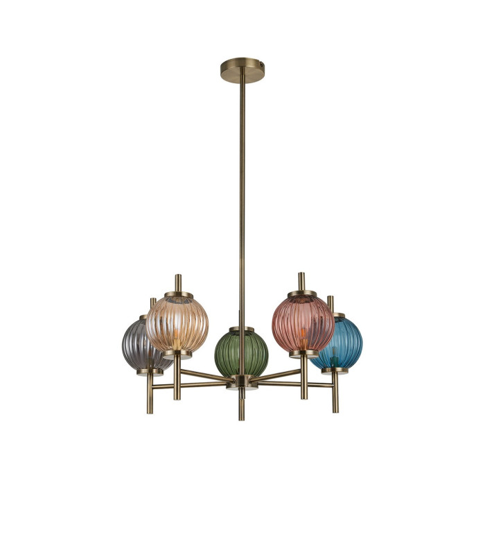 Cincinnatus 65cm Multi Height Pendant 5 x G9 Antique Brass/Amber/Blue/Moss Green/Blush Pink/Smoke Glass-4