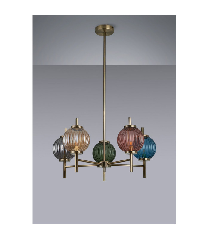 Cincinnatus 65cm Multi Height Pendant 5 x G9 Antique Brass/Amber/Blue/Moss Green/Blush Pink/Smoke Glass-8