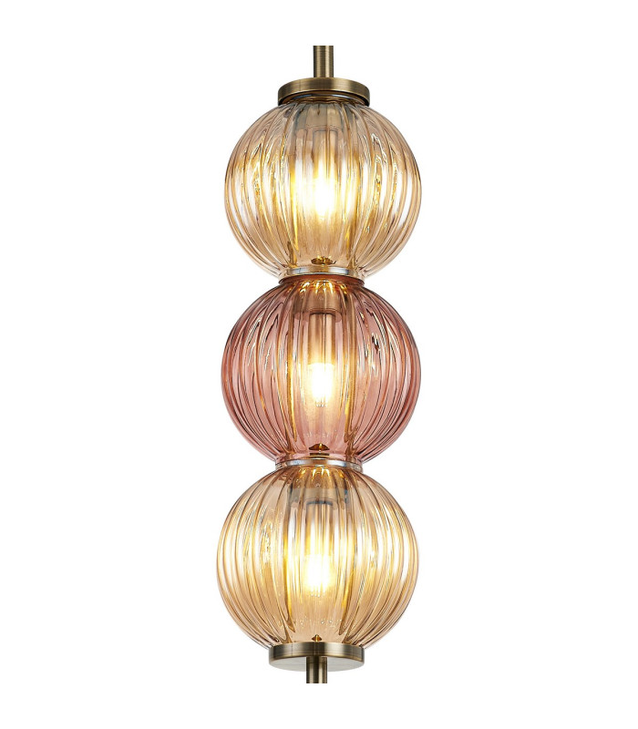 Cincinnatus 15cm Pendant 3 x G9 Antique Brass/Amber/Blush Pink Glass-6