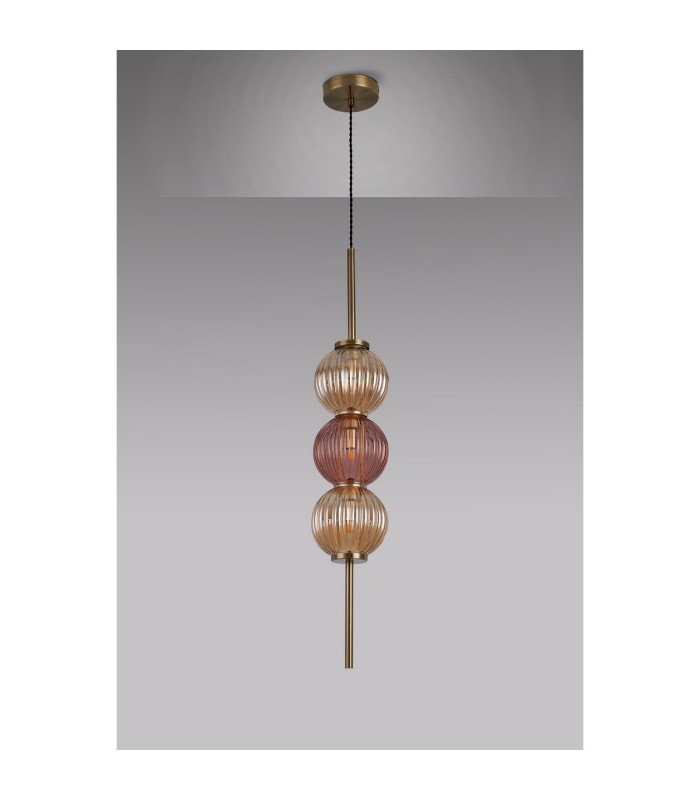 Cincinnatus 15cm Pendant 3 x G9 Antique Brass/Amber/Blush Pink Glass-8