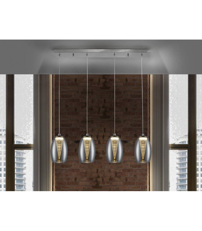 Integrated LED Crystal 4 Light Bar Ceiling Pendant Chrome - 1