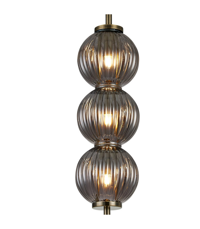 Cincinnatus 15cm Pendant 3 x G9 Antique Brass/Smoke Glass-6