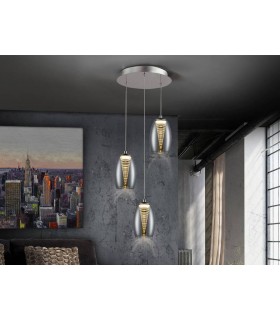 Integrated LED 3 Light Crystal Cluster Drop Ceiling Pendant Chrome - 1
