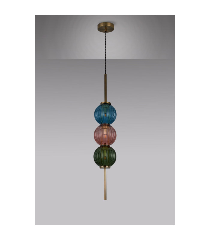 Cincinnatus 15cm Pendant 3 x G9 Antique Brass/Blue/Moss Green/Blush Pink Glass-8