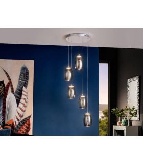 Integrated LED 5 Light Crystal Cluster Drop Ceiling Pendant Chrome - 1