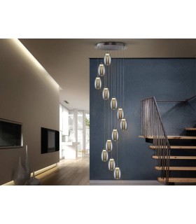 Integrated LED 12 Light Spiral Crystal Cluster Drop Ceiling Pendant Chrome - 1