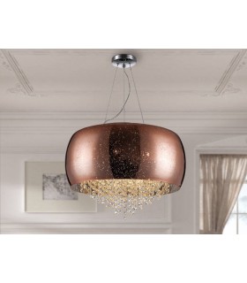 6 Light Crystal Cylindrical Ceiling Pendant Copper, G9 - 1