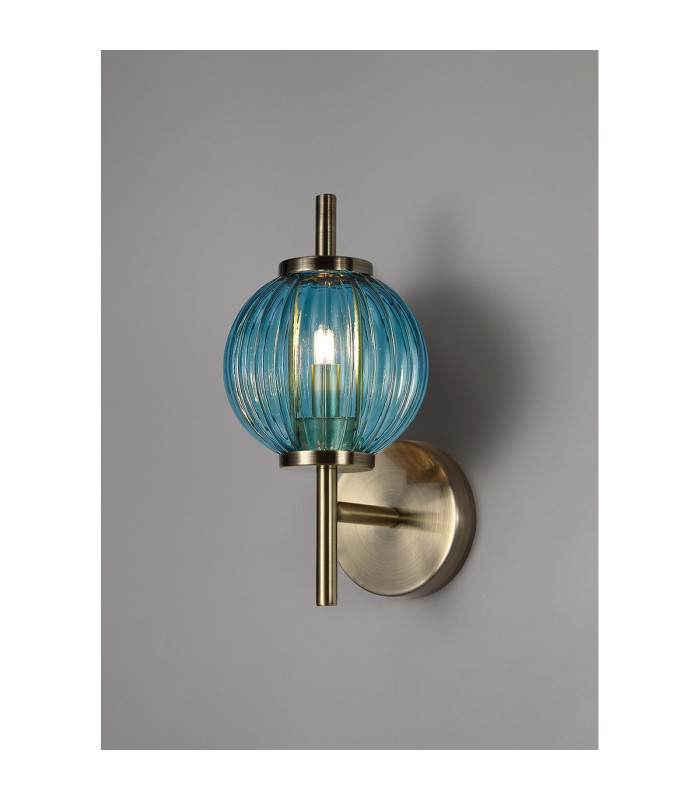 Cincinnatus Wall Lamp 1 x G9 Antique Brass/Blue Glass-3