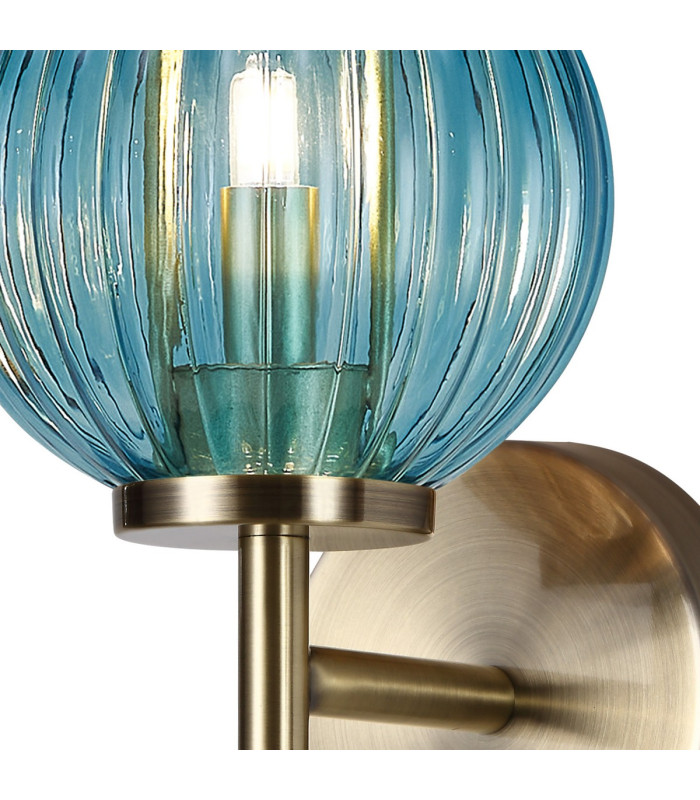 Cincinnatus Wall Lamp 1 x G9 Antique Brass/Blue Glass-7