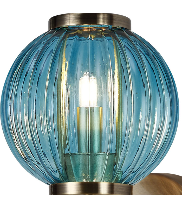 Cincinnatus Wall Lamp 1 x G9 Antique Brass/Blue Glass-8