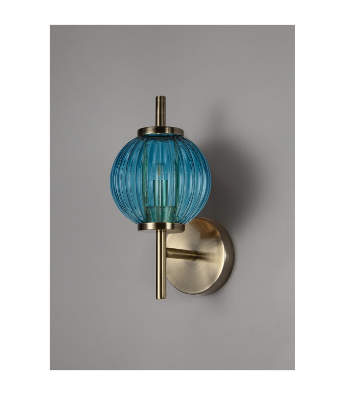 Cincinnatus Wall Lamp 1 x G9 Antique Brass/Blue Glass-9