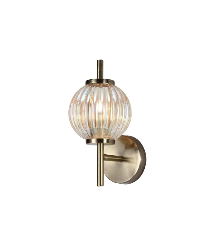 Cincinnatus Wall Lamp 1 x G9 Antique Brass/Light Iridescent Glass-1