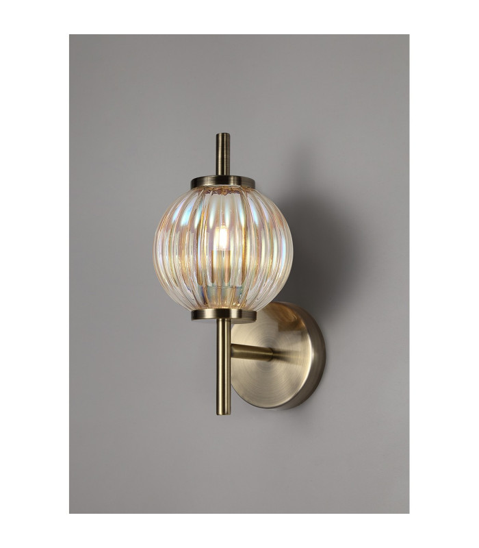 Cincinnatus Wall Lamp 1 x G9 Antique Brass/Light Iridescent Glass-3