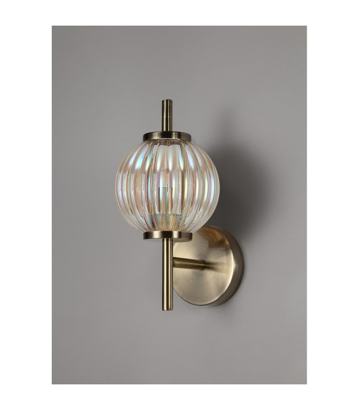 Cincinnatus Wall Lamp 1 x G9 Antique Brass/Light Iridescent Glass-9