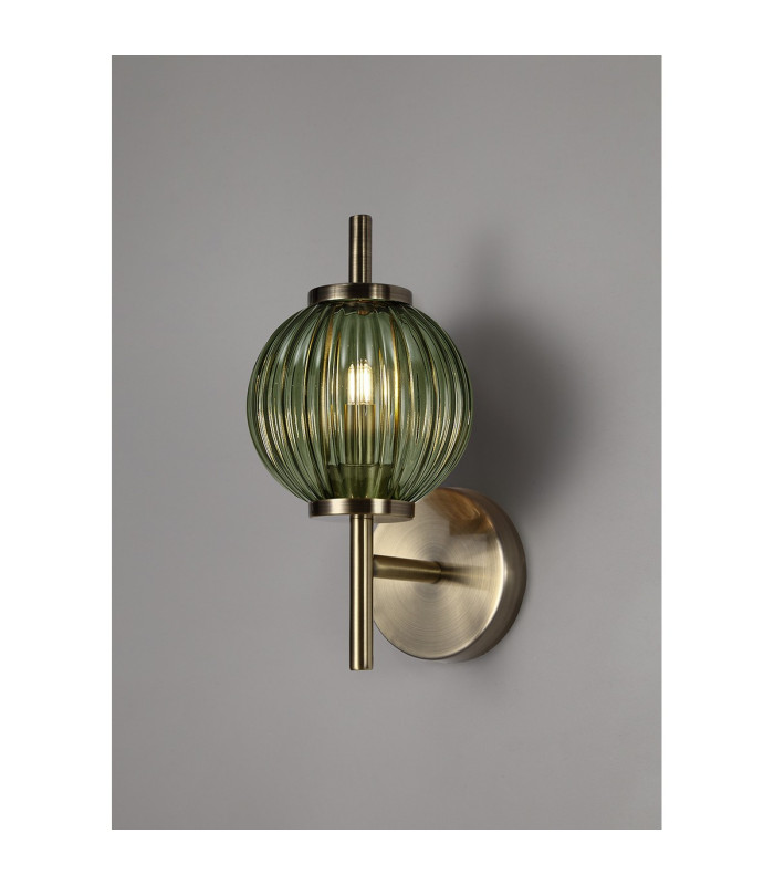 Cincinnatus Wall Lamp 1 x G9 Antique Brass/Moss Green Glass-3