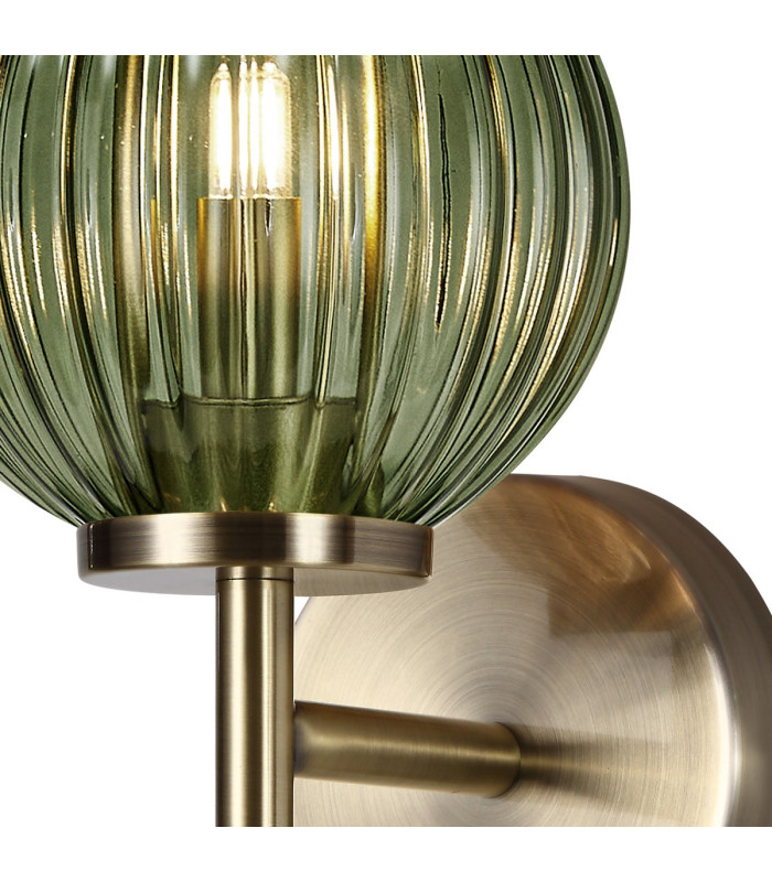 Cincinnatus Wall Lamp 1 x G9 Antique Brass/Moss Green Glass-7