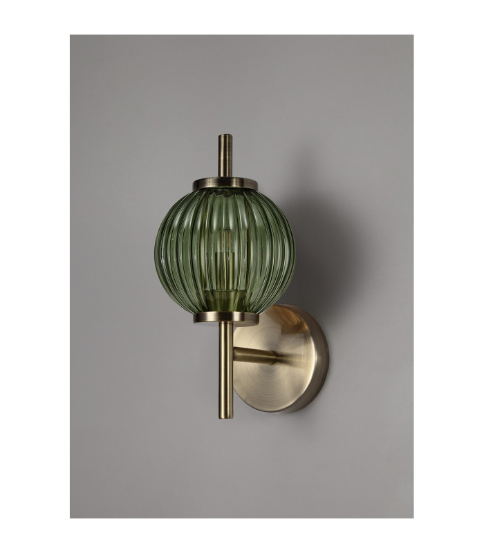 Cincinnatus Wall Lamp 1 x G9 Antique Brass/Moss Green Glass-9