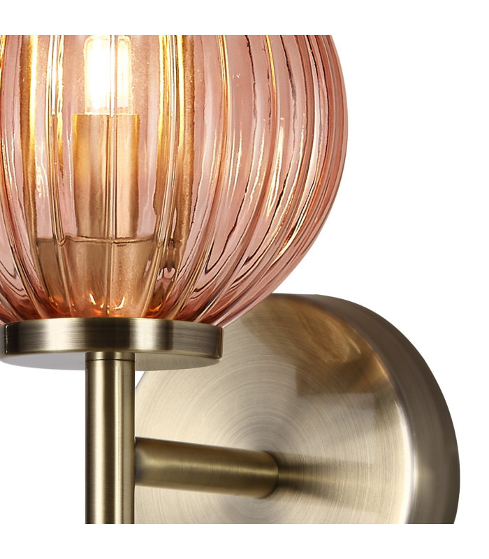 Cincinnatus Wall Lamp 1 x G9 Antique Brass/Blush Pink Glass-7
