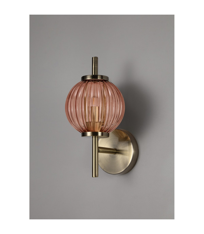 Cincinnatus Wall Lamp 1 x G9 Antique Brass/Blush Pink Glass-9