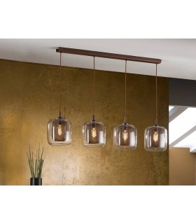 4 Light Dimmable Hanging Ceiling Pendant Mesh Brown with Remote Control, E27 - 1