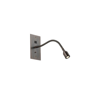 Malone USB Wall Lamp 1 Light Adjustable Switched Fits A Standard Double Socket Box 1 x 3W LED 3000K 270lm Bronze -1