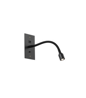 Malone USB Wall Lamp 1 Light Adjustable Switched Fits A Standard Double Socket Box 1 x 3W LED 3000K 270lm Satin Black -1
