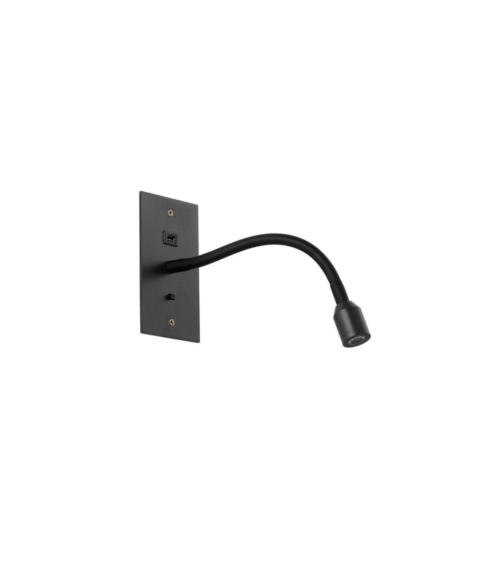 Malone USB Wall Lamp 1 Light Adjustable Switched Fits A Standard Double Socket Box 1 x 3W LED 3000K 270lm Satin Black -4