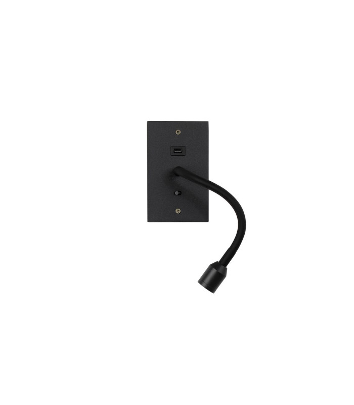 Malone USB Wall Lamp 1 Light Adjustable Switched Fits A Standard Double Socket Box 1 x 3W LED 3000K 270lm Satin Black -5