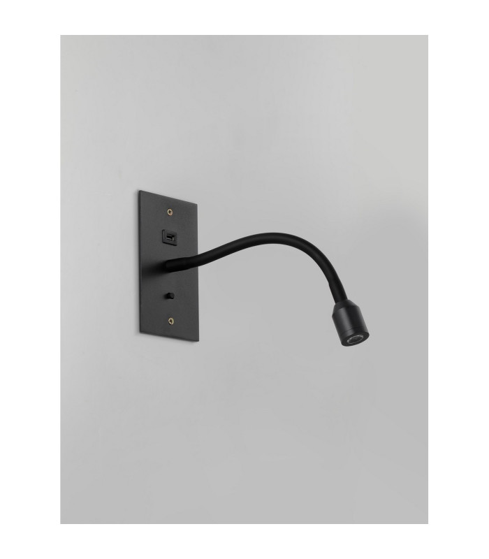 Malone USB Wall Lamp 1 Light Adjustable Switched Fits A Standard Double Socket Box 1 x 3W LED 3000K 270lm Satin Black -6