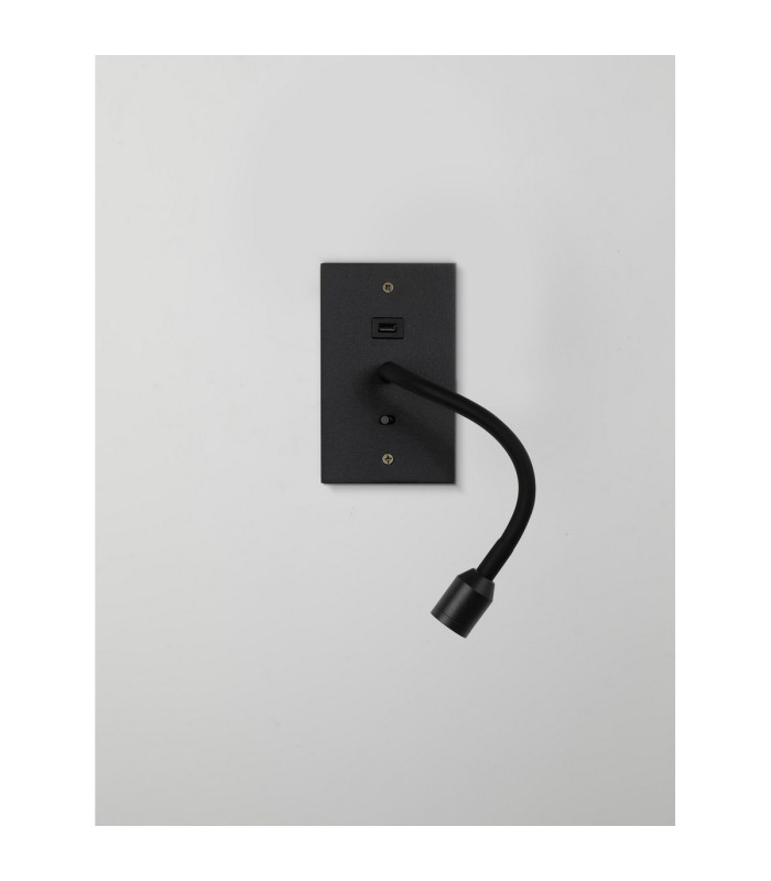 Malone USB Wall Lamp 1 Light Adjustable Switched Fits A Standard Double Socket Box 1 x 3W LED 3000K 270lm Satin Black -7