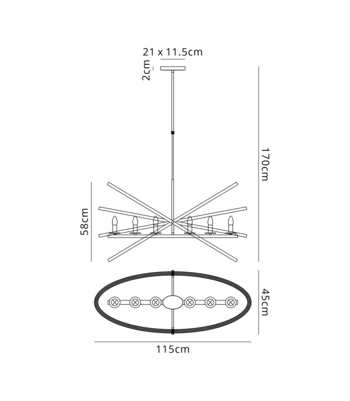 Whitehall Adjustable Rings Pendant Oval 6 x E14 Satin Nickel/Anthracite-2
