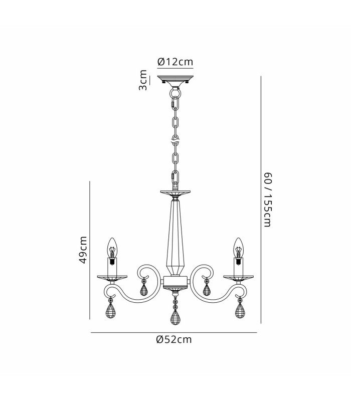 Bush 52cm Pendant WITHOUT SHADE 4 Light E14 Antique Brass/Clear Crystal-2