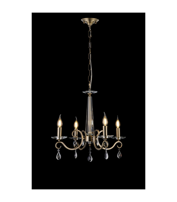 Bush 52cm Pendant WITHOUT SHADE 4 Light E14 Antique Brass/Clear Crystal-3