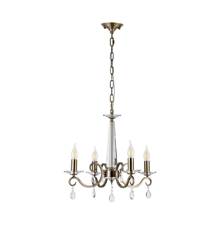 Bush 52cm Pendant WITHOUT SHADE 4 Light E14 Antique Brass/Clear Crystal-4