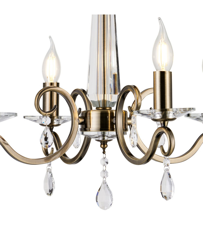 Bush 52cm Pendant WITHOUT SHADE 4 Light E14 Antique Brass/Clear Crystal-5