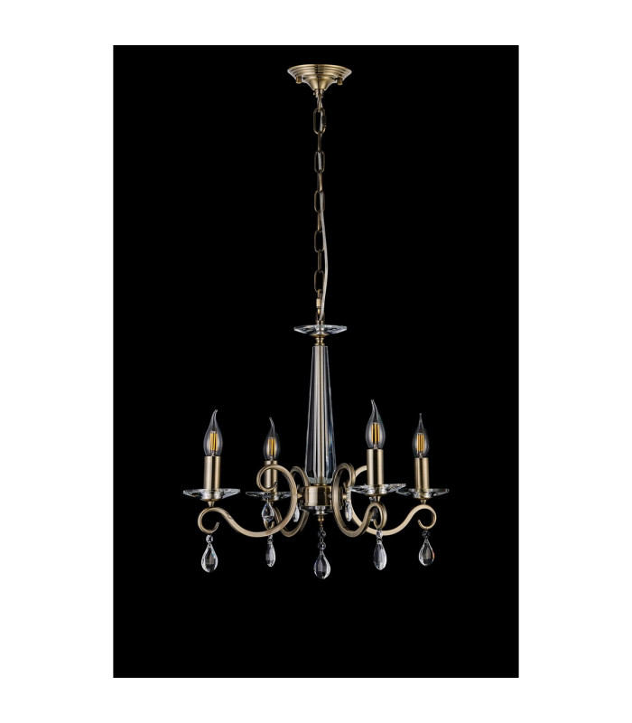 Bush 52cm Pendant WITHOUT SHADE 4 Light E14 Antique Brass/Clear Crystal-8