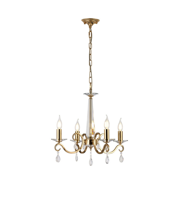 Bush 52cm Pendant WITHOUT SHADE 4 Light E14 French Gold/Clear Crystal-1