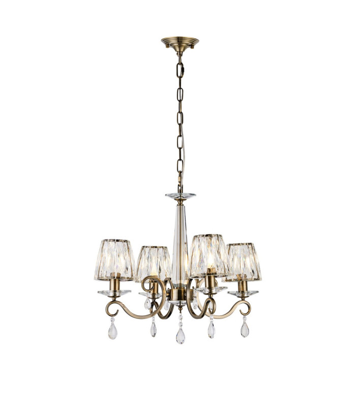 Bush 55cm Pendant 4 Light E14 Antique Brass/Clear Crystal Shade (A)-1