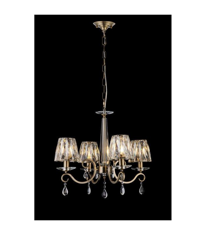 Bush 55cm Pendant 4 Light E14 Antique Brass/Clear Crystal Shade (A)-3