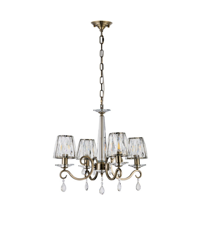 Bush 55cm Pendant 4 Light E14 Antique Brass/Clear Crystal Shade (A)-4