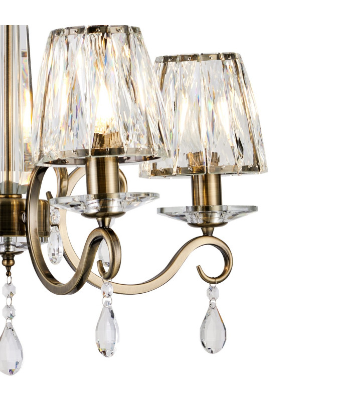 Bush 55cm Pendant 4 Light E14 Antique Brass/Clear Crystal Shade (A)-5