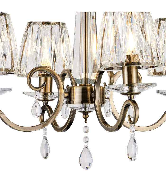Bush 55cm Pendant 4 Light E14 Antique Brass/Clear Crystal Shade (A)-6