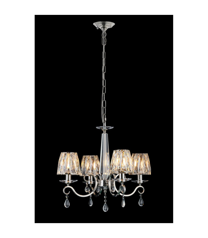 Bush 55cm Pendant 4 Light E14 Polished Nickel/Clear Crystal Shade (A)-3